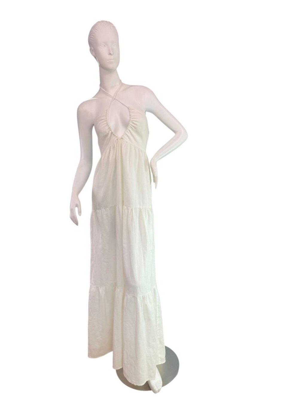 Princess Polly LINCOLN White Maxi Halter Dress Tiered, Cotton & Linen Size US 2